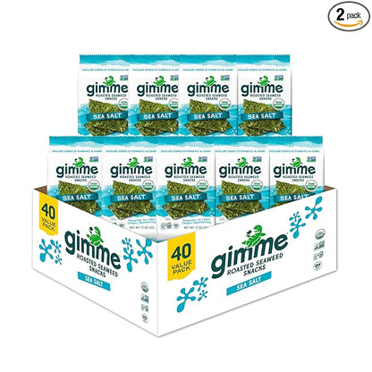 gimMe Organic Roasted Seaweed Sheets, Sea Salt, Keto, Vegan, Gluten Free, Great Source of Iodine