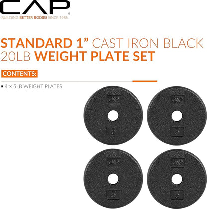 CAP Barbell Standard 1-Inch Cast Iron Weight Plates - Singles & Sets | 1.25-50 lbs | Multiple