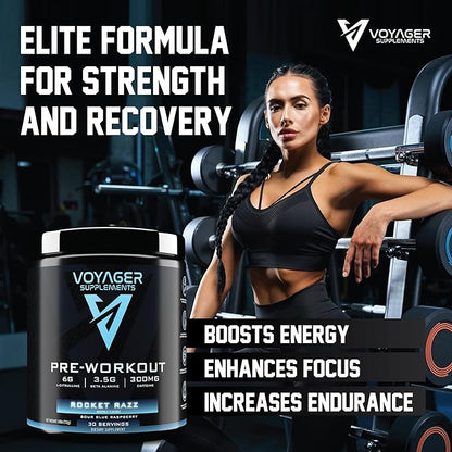 Voyager Pre-Workout Rocket Razz ??Creatine-Free Powder w/L-Citrulline, Beta-Alanine, Caffeine