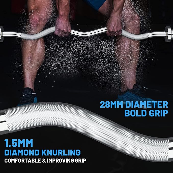 47" Olympic EZ Curl Bar 500-lbs Capacity Steel Barbell Suitable for 2" Weight Plates, 2-Inch Curl