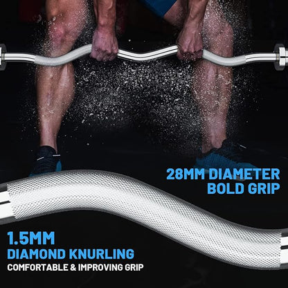 47" Olympic EZ Curl Bar 500-lbs Capacity Steel Barbell Suitable for 2" Weight Plates, 2-Inch Curl