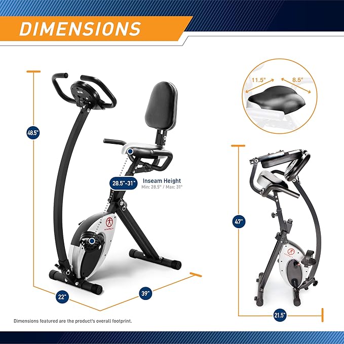 Marcy Foldable Upright Exercise Bike with Adjustable Resistance for Cardio Workout & Strength