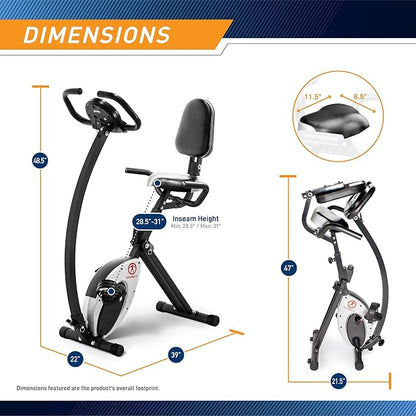 Marcy Foldable Upright Exercise Bike with Adjustable Resistance for Cardio Workout & Strength