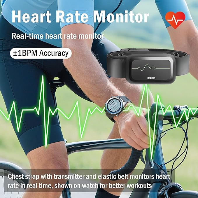EZON Heart Rate Monitor and Chest Strap, Exercise Heart Rate Monitor, Sports Watch with HRM