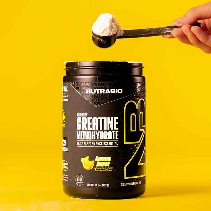 NutraBio Pure Micronized Creatine Monohydrate Powder Supplement, Lemon Burst, (300 g) - Supports