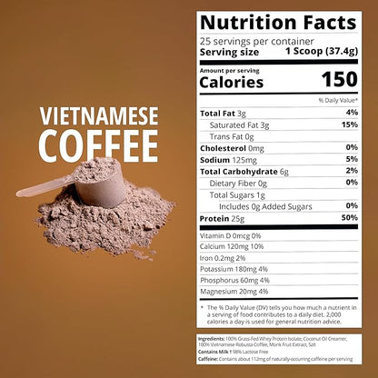 Boba Tea Protein Vietnamese Coffee | 25g Grass-Fed Whey Protein Isolate Powder | 112mg Caffeine |