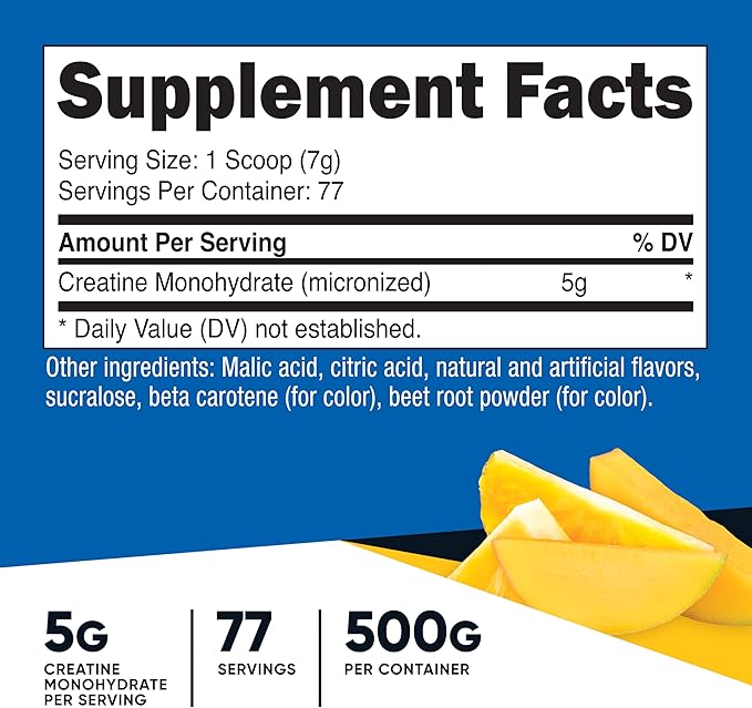Nutricost Creatine Monohydrate Powder (Pineapple Mango, 500 Gram) - Micronized Creatine Supplement