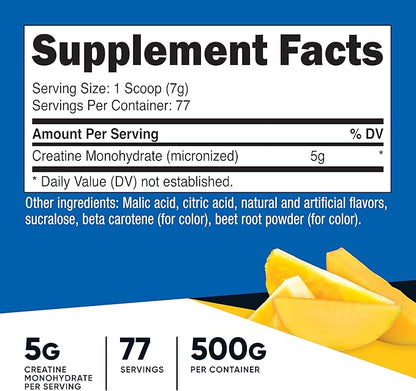 Nutricost Creatine Monohydrate Powder (Pineapple Mango, 500 Gram) - Micronized Creatine Supplement