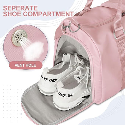 FIORETTO Womens Gym Tote Duffle Bag with Wet Pocket & Shoe Compartment, Sports Duffel Overnight