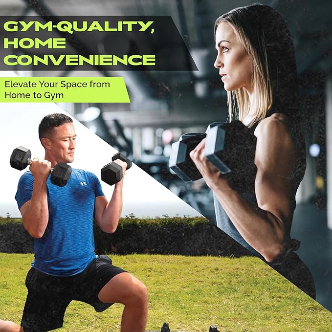 Rubber Coated Dumbbells - No Roll Design Easy-Grip Steel Knurled Handle, Weights Dumbbells Set for