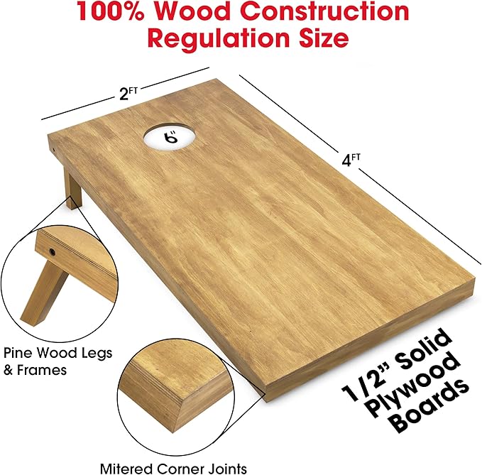 GoSports 4 ft x 2 ft Regulation Size Wooden Cornhole Boards Set - Includes Carrying Case - Full