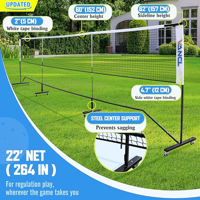 Pro Pickleball Net Portable with Wheels – 22ft Heavy Duty Pickleball Net System with Sturdy