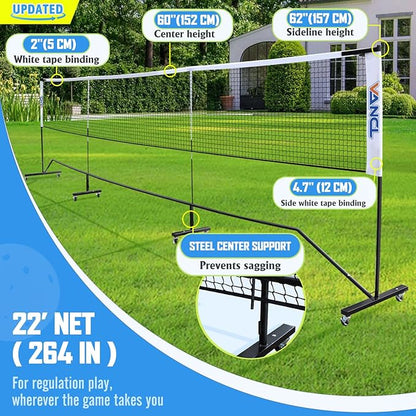 Pro Pickleball Net Portable with Wheels – 22ft Heavy Duty Pickleball Net System with Sturdy