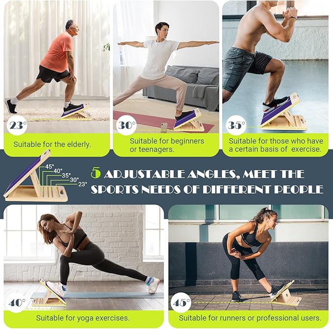 Slant Board for Calf Stretching, Adjustable Portable Wooden Incline Board for Calf Stretcher with