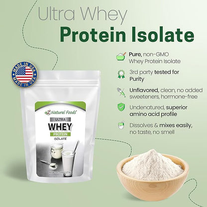 Z Natural Foods Ultra Whey Protein Isolate Powder - Pure, Unflavored, Unsweetened Whey Protein