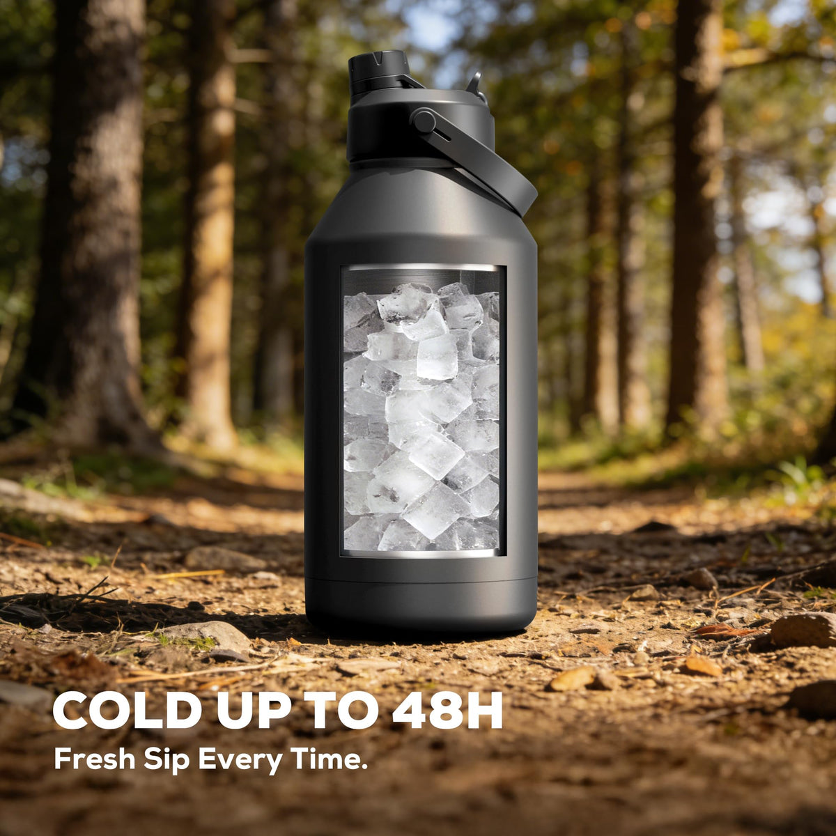 POWCAN 64 oz Insulated Water Bottle for Sports: 2-in-1 Straw & Spout Lid, Leakproof, Carrier Bag
