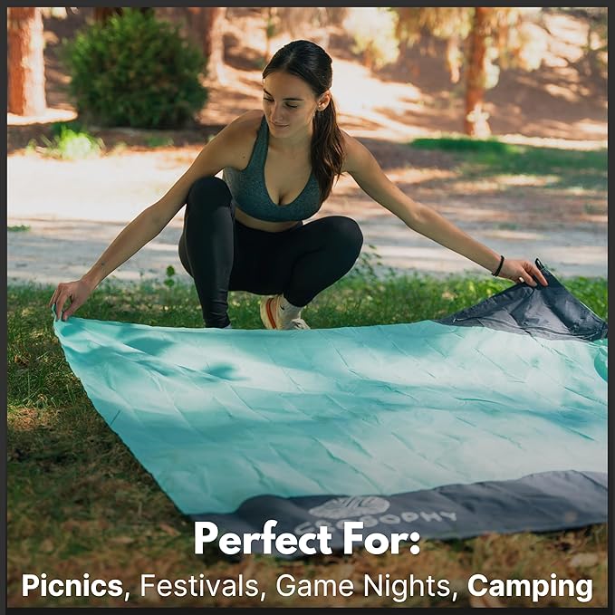ECCOSOPHY Sand Proof Beach Blanket - Waterproof Picnic Blanket 60x55 Outdoor Compact Pocket Blanket