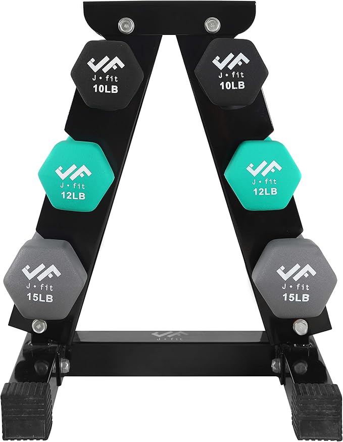 JFIT Dumbbell Pairs or Sets – Neoprene & Vinyl Coated Hand Weights for Home Gym, Strength Training