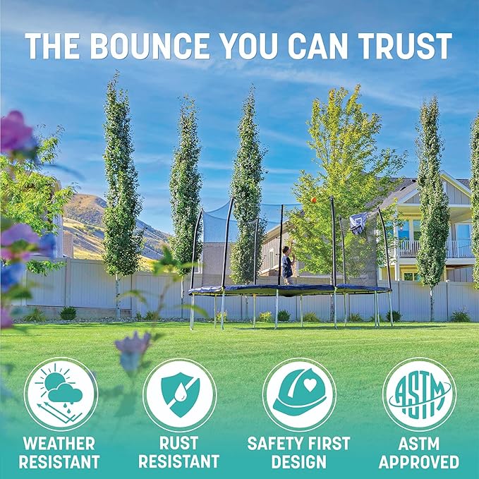 Skywalker Trampoline Outdoor 8 FT, 12 FT, 15 FT Jump N’ Dunk Round Outdoor Trampoline with Net