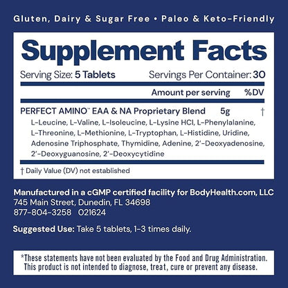 BodyHealth PerfectAmino Tablets, (3-Pack) Essential Amino Acid with BCAAs + Lysine, Phenylalanine