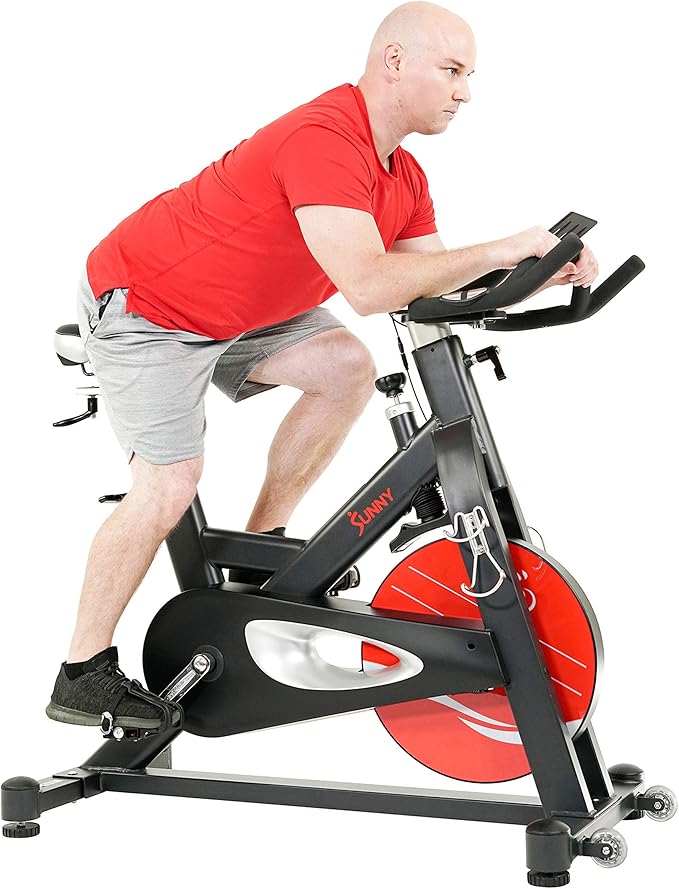 Sunny Health & Fitness Indoor Cycling Exercise Bike w/Pulse Sensors & 4-Way Adjustable Seat