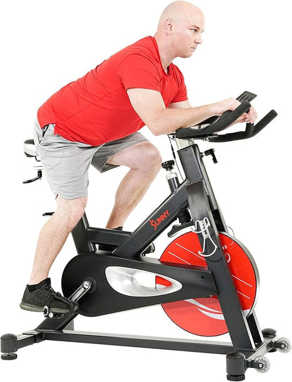 Sunny Health & Fitness Indoor Cycling Exercise Bike w/Pulse Sensors & 4-Way Adjustable Seat