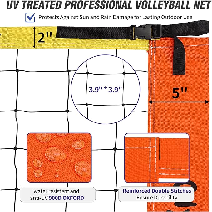 Outdoor Portable Volleyball Net Set for Backyard Beach with Adjustable Heavy Duty Poles, Durable