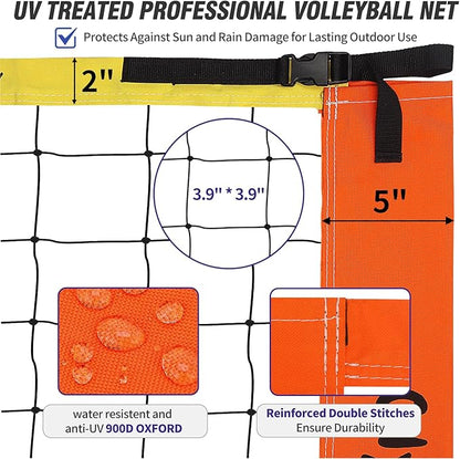 Outdoor Portable Volleyball Net Set for Backyard Beach with Adjustable Heavy Duty Poles, Durable