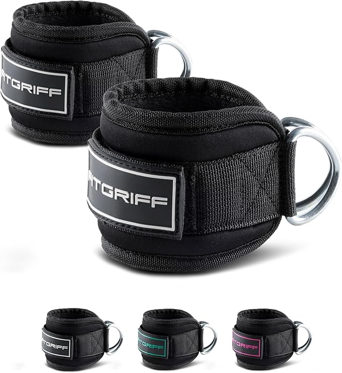 Fitgriff® Ankle Straps V3 for Cable Machine (2 Pieces) - Gym Workout Equipment - Leg Pulley