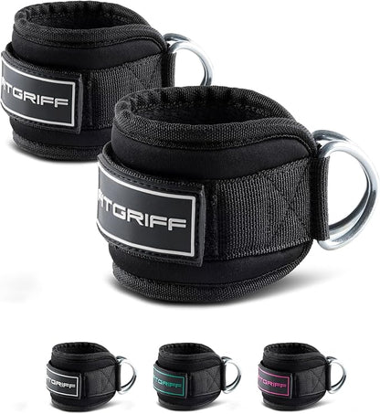 Fitgriff® Ankle Straps V3 for Cable Machine (2 Pieces) - Gym Workout Equipment - Leg Pulley