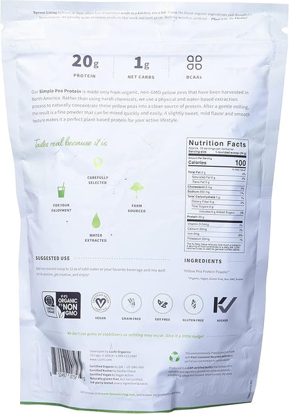 Sprout Living Organic Pea Protein Powder, Unflavored, 20 Grams of Plant Based Organic Protein
