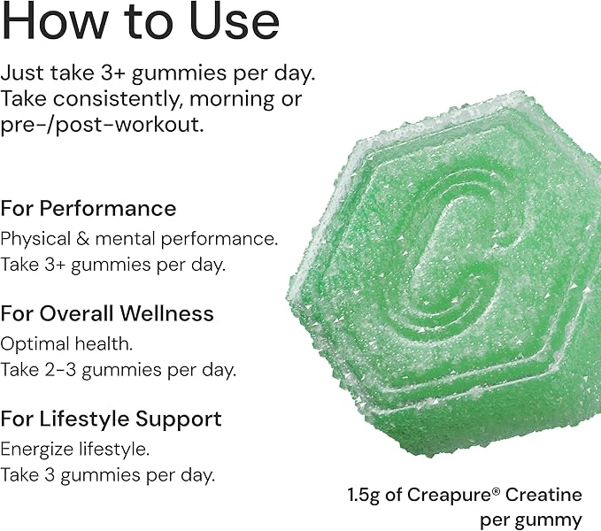 Creatine Monohydrate Gummies for Men & Women - Boost Focus, Strength, and Endurance, Anti-Melting