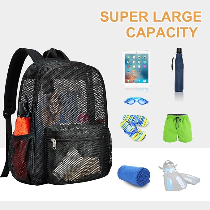 Oraben Duty Mesh Backpacks for Adults,See Through Backpack for Swimming Work Outdoor, Diving