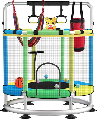 Trampoline for Kids, Adjustable Baby Toddler Trampoline with Basketball Hoop, Round Bottom Indoor