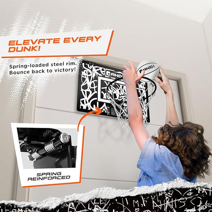 AND1 Over the Door Mini Basketball Hoop: 18x12 Shatterproof Backboard, 2 Mini Basketballs, and Hand