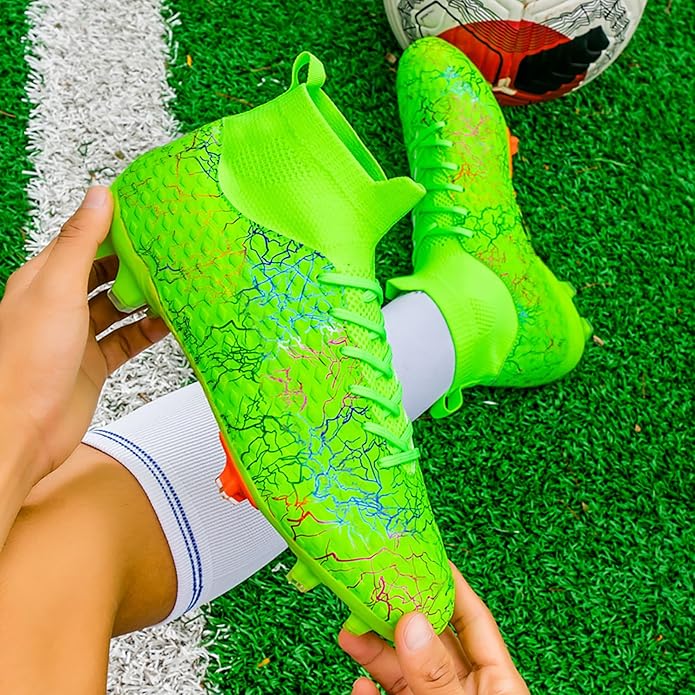 Men's Soccer Shoes High-Top Soccer Cleats Outdoor Breathable Athletic Professional Spikes Youth