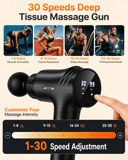 Youdgee Massage Gun, 30 Speeds, 6 Heads, Quiet Deep Tissue Muscle Massager