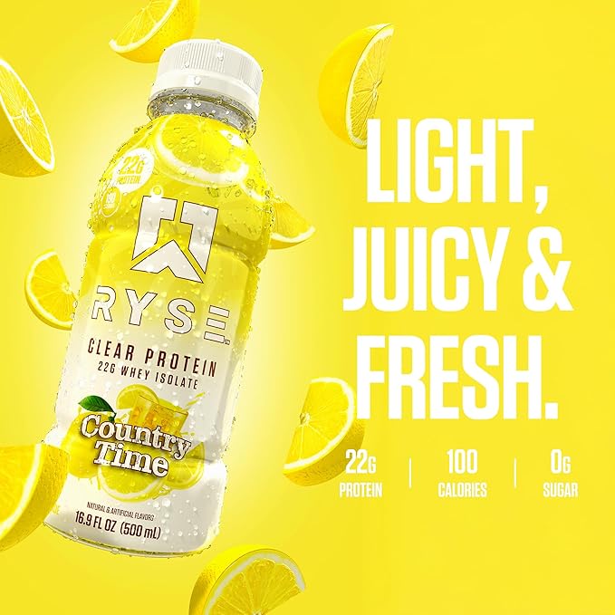 RYSE Clear Protein Shake - Country Time Lemonade - 100 Calories, 22g Whey Isolate Protein
