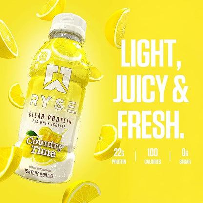 RYSE Clear Protein Shake - Country Time Lemonade - 100 Calories, 22g Whey Isolate Protein