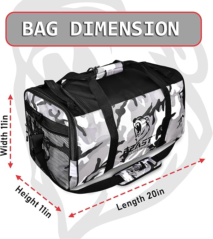 Unisex Duffel Bag Gray Camo, Extra Roomy Waterproof Gym Bag For Women with Shoe Compartment, Sports