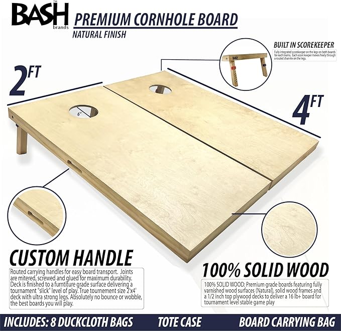 Regulation Solid Wood Cornhole Boards 2'x4' -Choose Between Commercial Grade No Bounce (Cherry