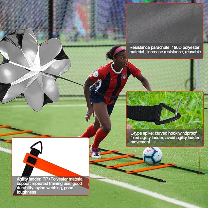 24Pcs Soccer Agility Training Equipment Set Ultimate Agility Poles Cones Ladder More for Quick