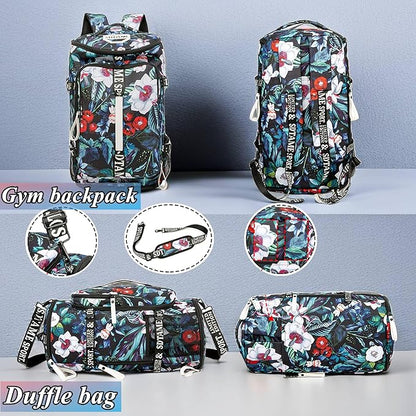 Gym Duffle Bag Backpack with Shoe Compartment,4 ways Travel Backpack for Women and