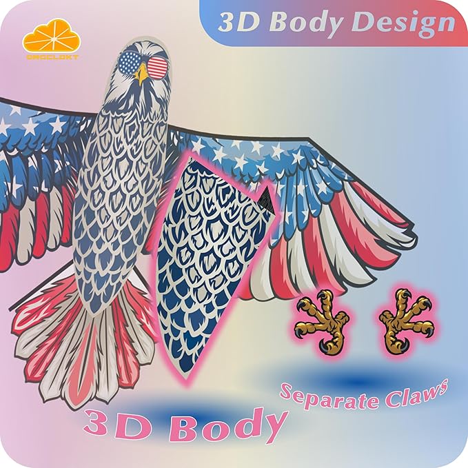 ORGCLDKT- 3D Lifelike Style Bird/Eagle Kite, Super Easy to Fly with, Ideal for Kids, Adults, Girls