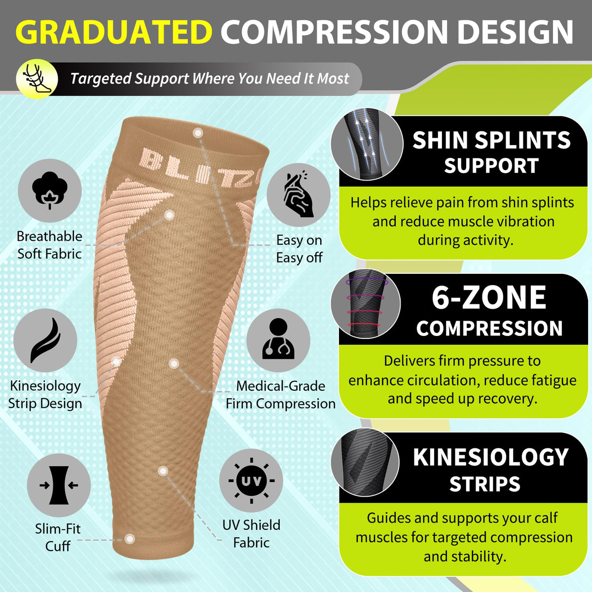 BLITZU Calf Compression Sleeves, Footless Compression Socks for Men & Women
