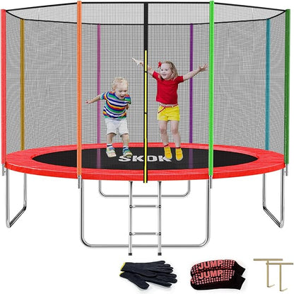SKOK Trampoline 8FT 10FT 12FT 14FT 15FT Trampolines with Enclosure Net, 400LBS Outdoor Trampolines