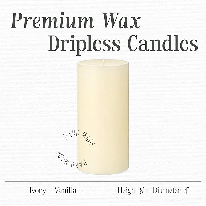 Mister Candle Dripless Vanilla Scented Ivory Pillar Candle, Hand Made Vanilla Pillar Candles with