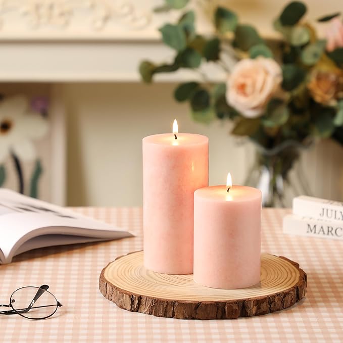 3x4 inch Pink Pillar Candles Set of 3, Unscented Pillar Candle, Dripless and Smokeless Large