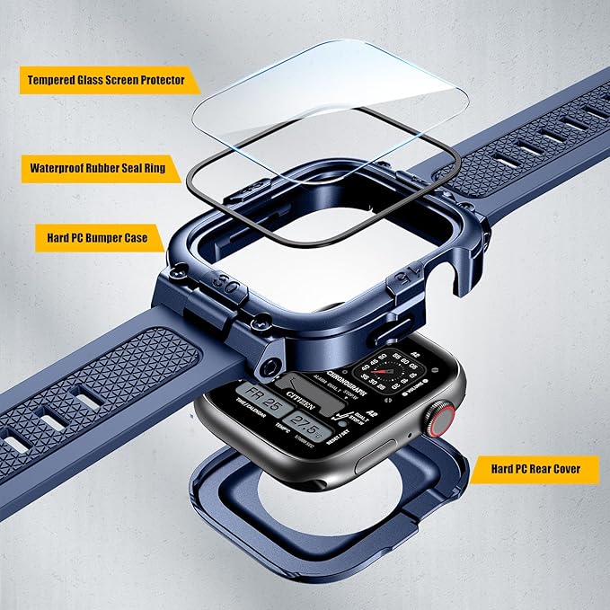 Dsytom Waterproof Case with Band Compatible for Apple Watch Band 46mm 45mm 44mm 42mm(S11/10) 41mm