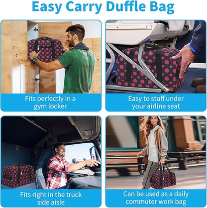 Small Gym Bag 14 inch lightweight Carry On Mini Duffel Bag for Travel Sport - Polka Dot Pink